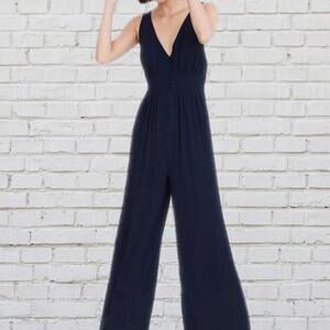 Madewell Navy Blue Wide Leg Jumpsuit Size 0 Button Front Racerback Fall Wedding
